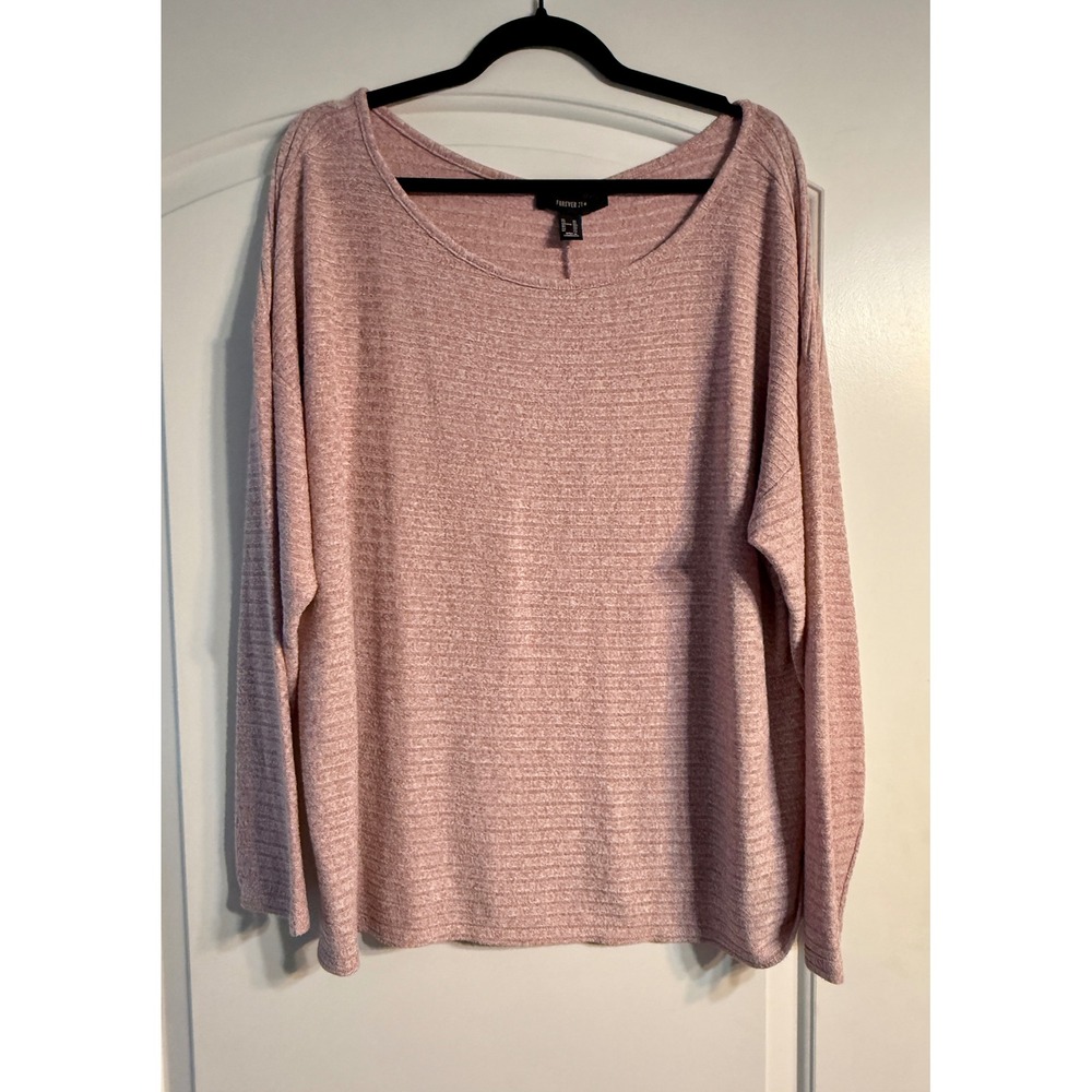 Forever 21+ Ribbed Knit Top 2X Mauve Pink Long Sleeve Scoop Neck Softcore Cozy